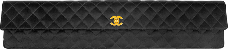 Chanel CC Logo Letter Rare Vintage Black Silk Satin Clutch