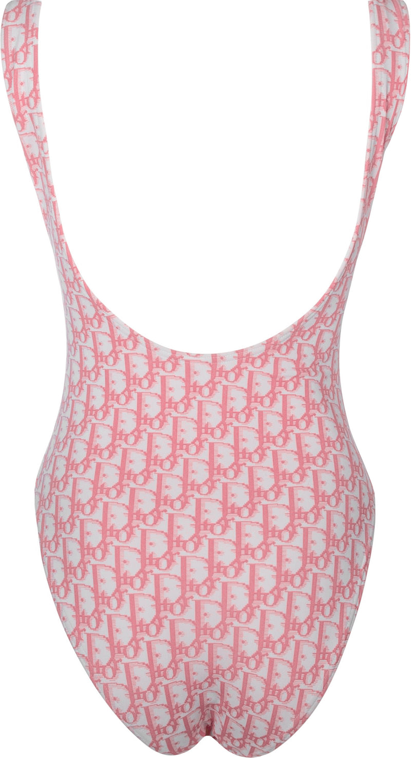 CHRISTIAN DIOR White & Pink Diorissimo Leotard One Piece Bathing Suit