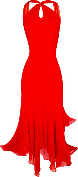 Christian Dior Spring 2005 Red Silk Chiffon Ruffle Gown