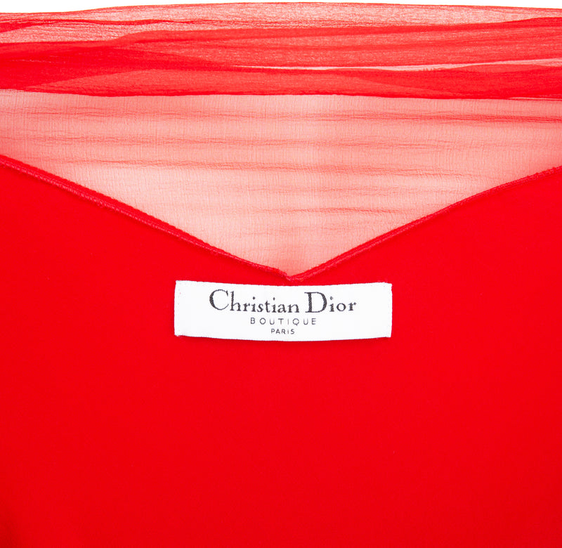 Christian Dior Spring 2005 Red Silk Chiffon Ruffle Gown