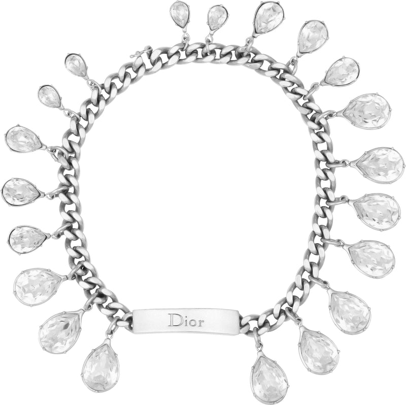Fall 2004 Runway Silver Crystal Embellished ID Choker Necklace