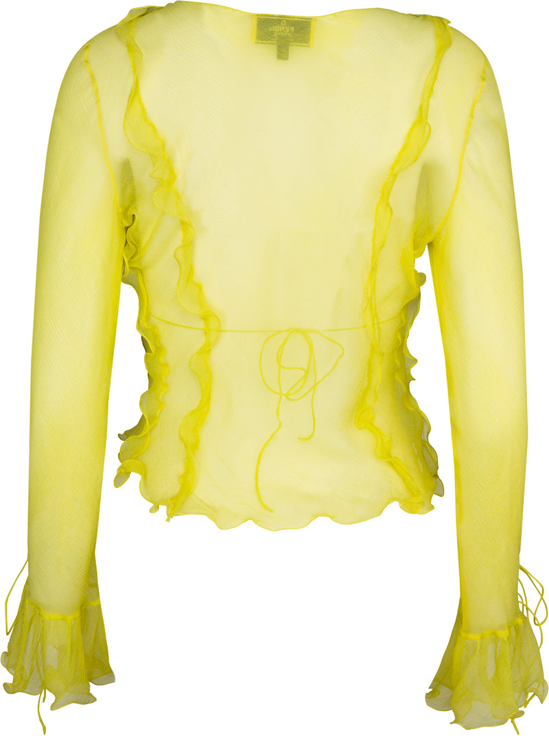 Fendi Spring 2000 Yellow Silk Chiffon Blouse Bralette Set