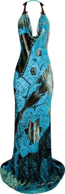Roberto Cavalli Fall 2004 Printed Embellished Plunge Gown