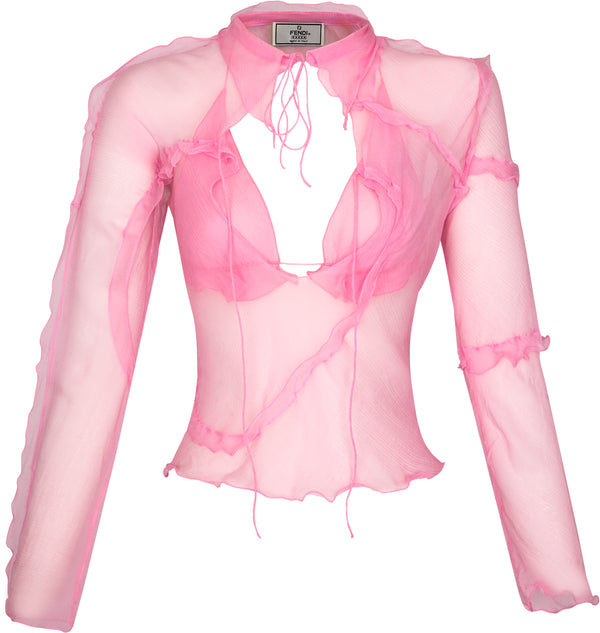 Fendi Spring 2000 Pink Silk Chiffon Blouse Bralette Set