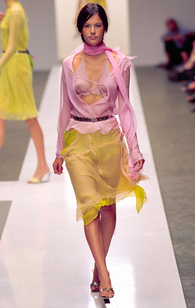 Fendi Spring 2000 Pink Silk Chiffon Blouse Bralette Set