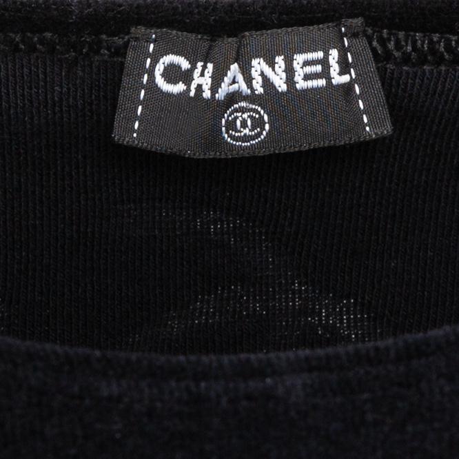 Chanel Black Velour Logo Spring 1996 Crop Top