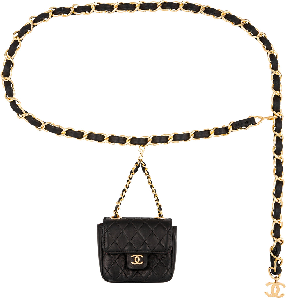 CHANEL Lambskin Quilted CC In Love Heart Waist Belt Bag With Chain Black  1194753
