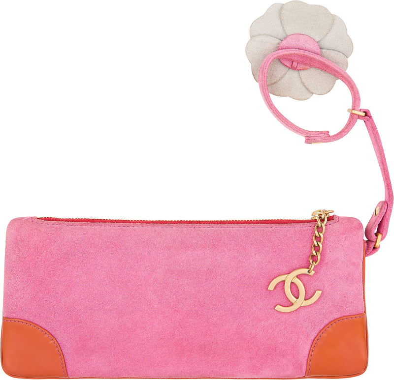 Chanel Suede Camellia Flower Bracelet Clutch Bag