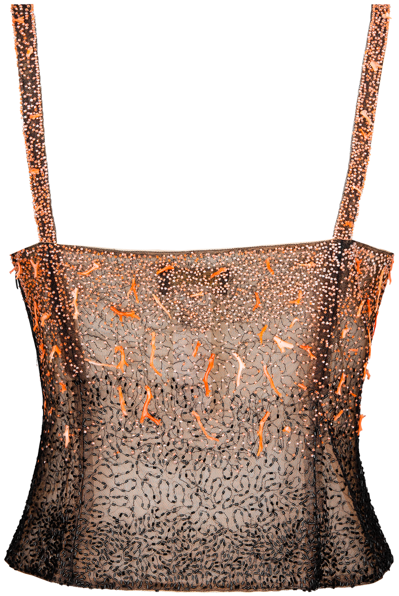 Gianni Versace Fall 1999 Runway Coral Beaded Bustier Top