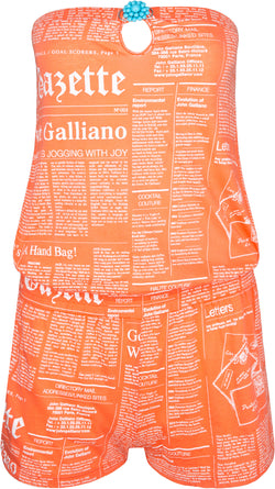 John Galliano Gazette Newspaper Shorts Jumpsuit