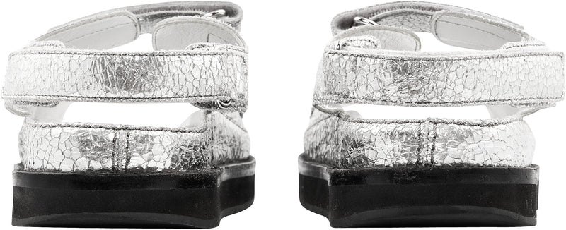 Chanel Metallic Silver Logo Dad Sandals