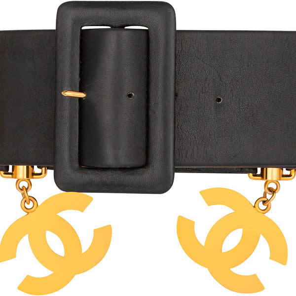 Chanel black leather belt spring 1993 - Vintage Lux
