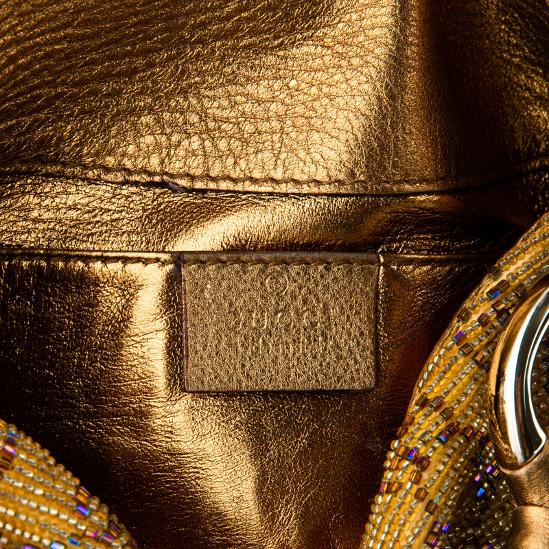 Gucci Metallic Beaded Logo Clutch Bag