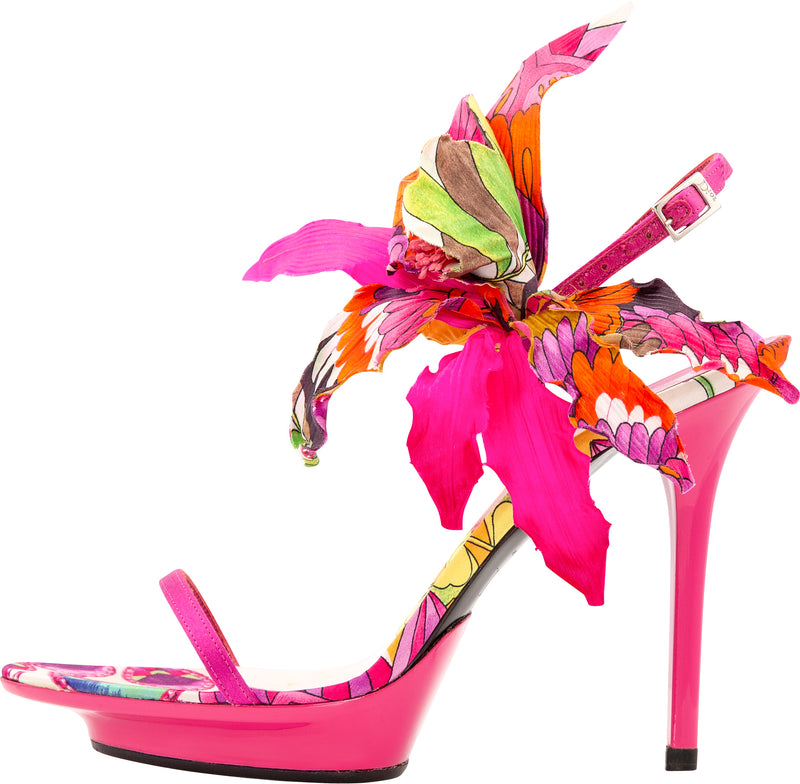 Christian Dior Printed Floral Appliqué Platform Sandals