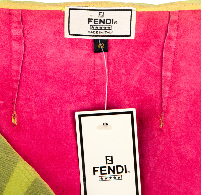Fendi Spring 2000 Runway Leather Silk Chiffon Skirt
