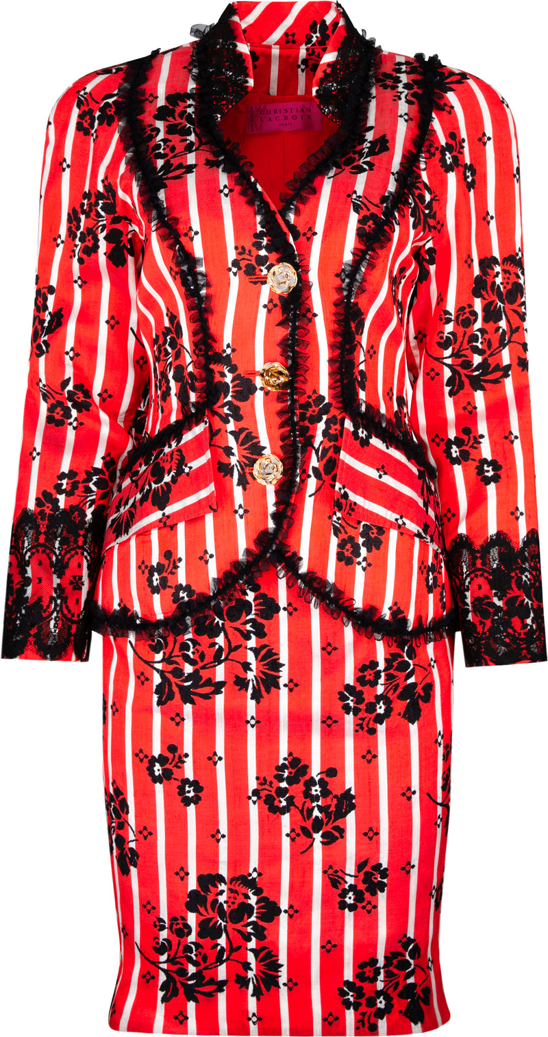Christian Lacroix Floral Embroidered Striped Suit