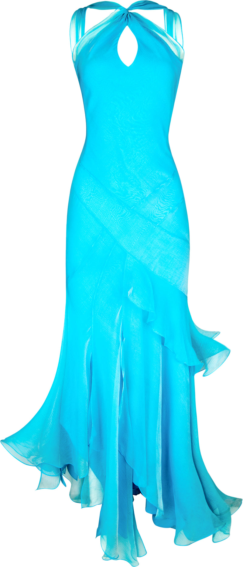 Christian Dior Spring 2005 Blue Silk Chiffon Ruffle Gown