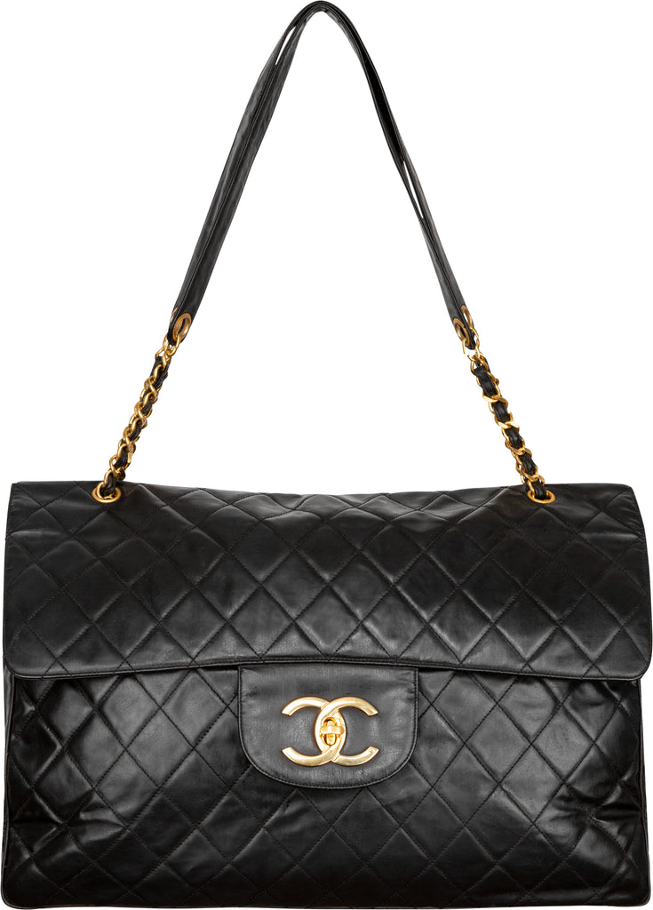 CHANEL Calfskin Quilted XXL Travel Flap Bag Black 221606