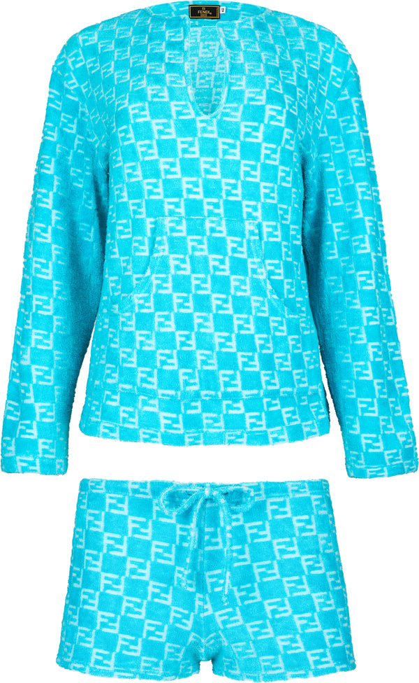 Fendi Turquoise Monogram Terrycloth Top Shorts Set