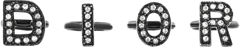 Christian Dior Gunmetal Swarovski Logo Ring Set