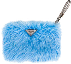 Prada Faux Fur Blue Mini Clutch Bag