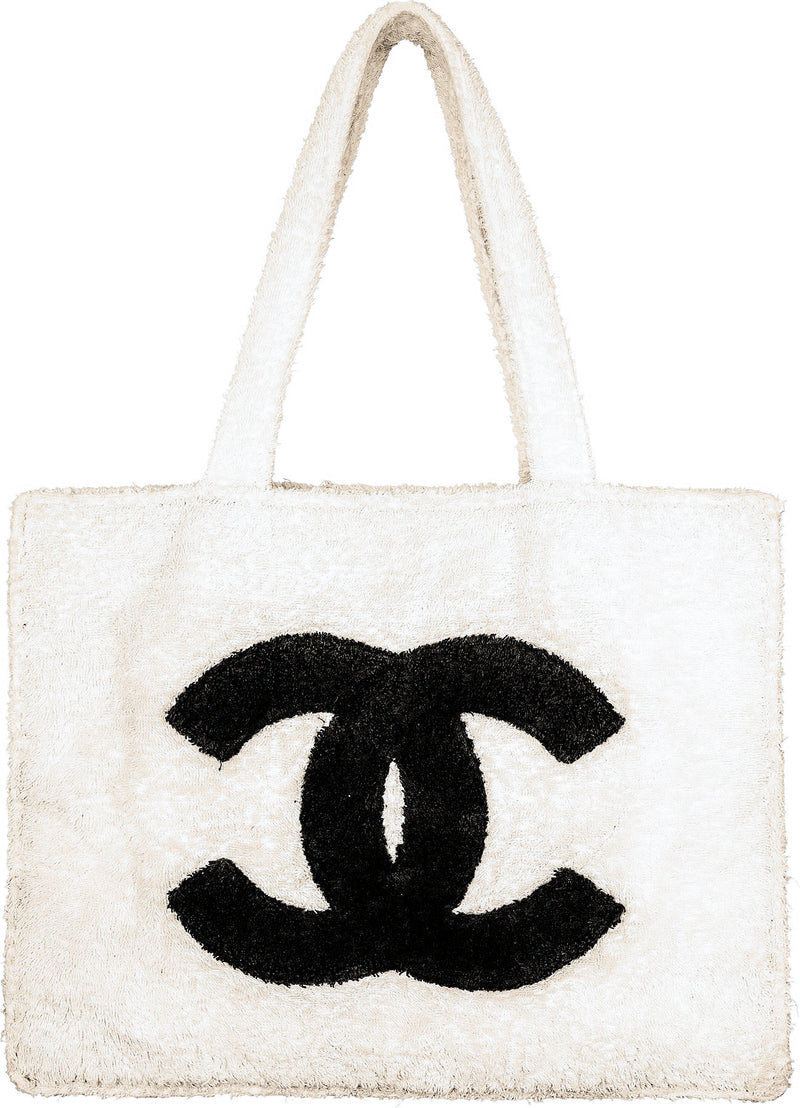 Chanel Spring 1994 Beige Jumbo Terrycloth Logo Tote