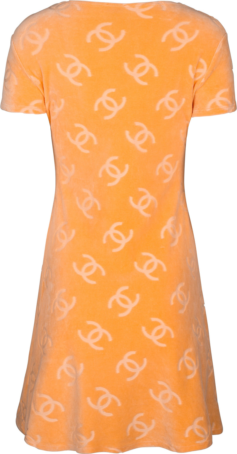 Chanel Tangerine Velour Logo Spring 1996 Mini Dress