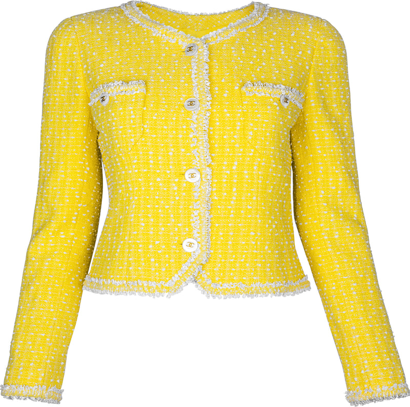 Chanel Spring 1997 Runway Tweed Cropped Yellow Blazer