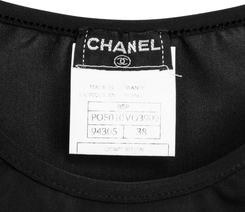 Chanel Spring 1995 Black Logo Embroidered Crop Top