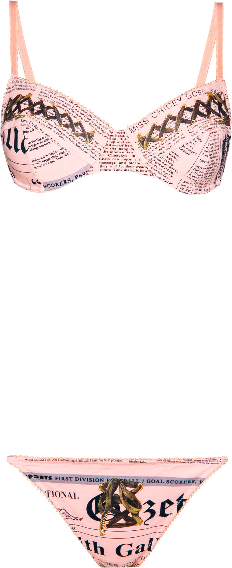 John Galliano Pink Gazette Newspaper Bra Panty Set