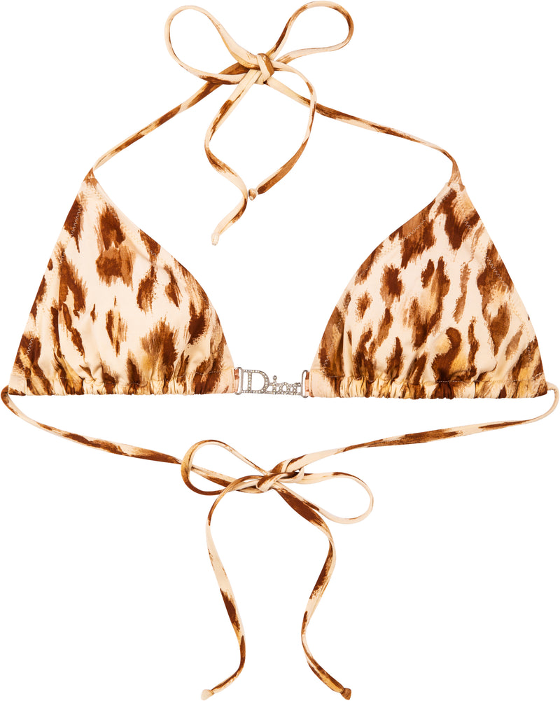 Christian Dior Spring 2005 Leopard Swarovski Logo Bikini Top