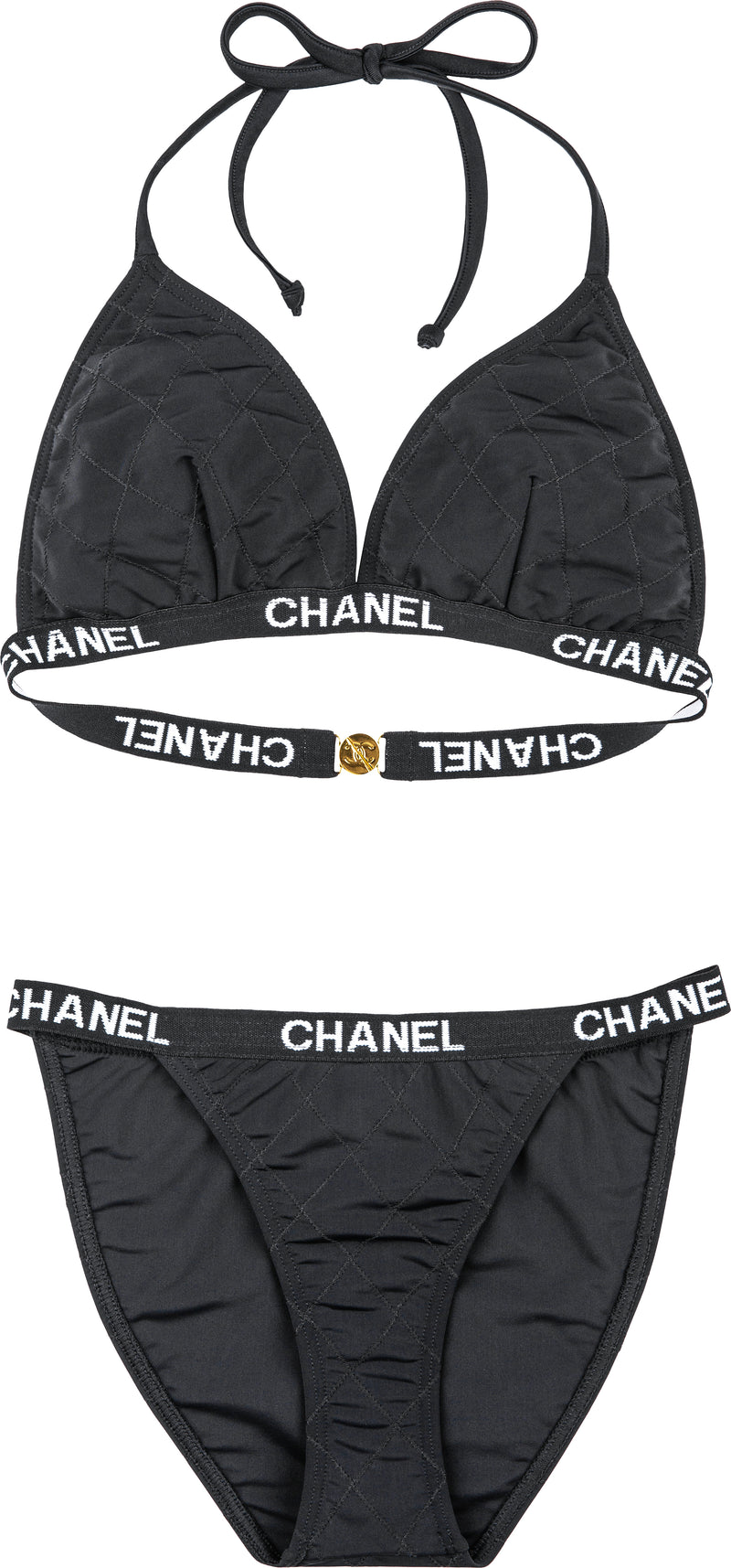 Chanel 1990's Quilted Logo Trim Bikini