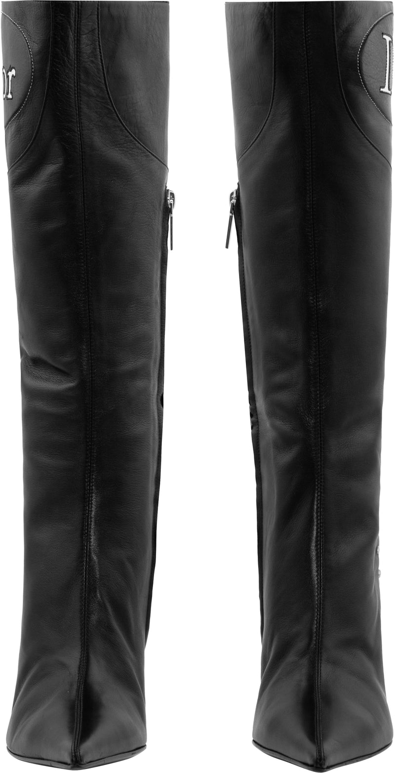 Christian Dior Moto Logo Leather Knee Boots