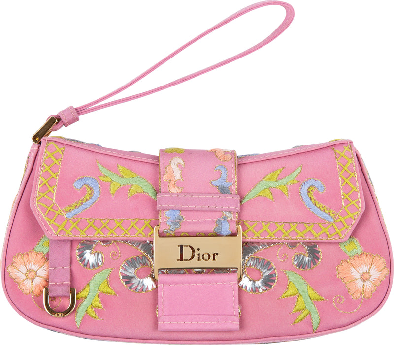 Christian Dior Limited Edition Embroidered Mini Wristlet Clutch