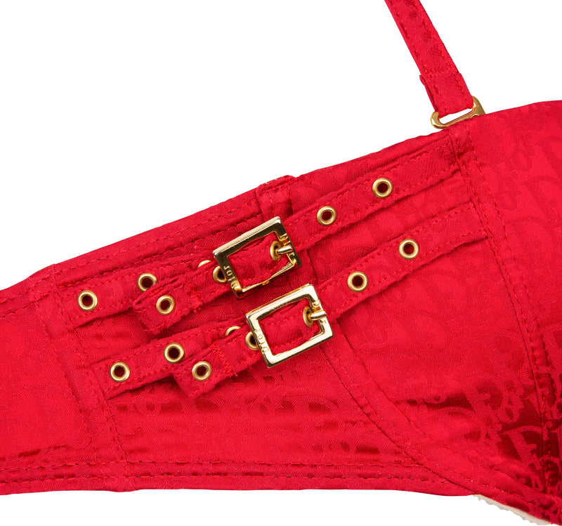 Christian Dior Red Diorissimo Buckle Bustier Bra Top