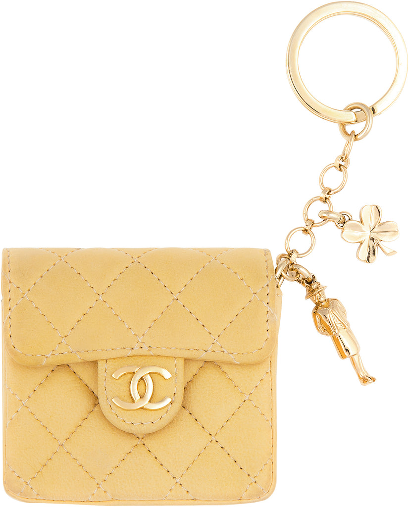 Chanel Beige Leather CC Mademoiselle Mini Flap Charm Key Ring at