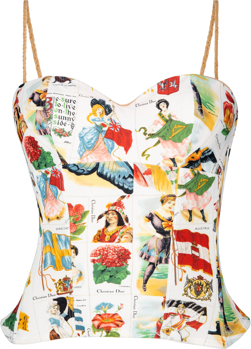 Christian Dior Spring 2002 Stamp Printed Bustier Top