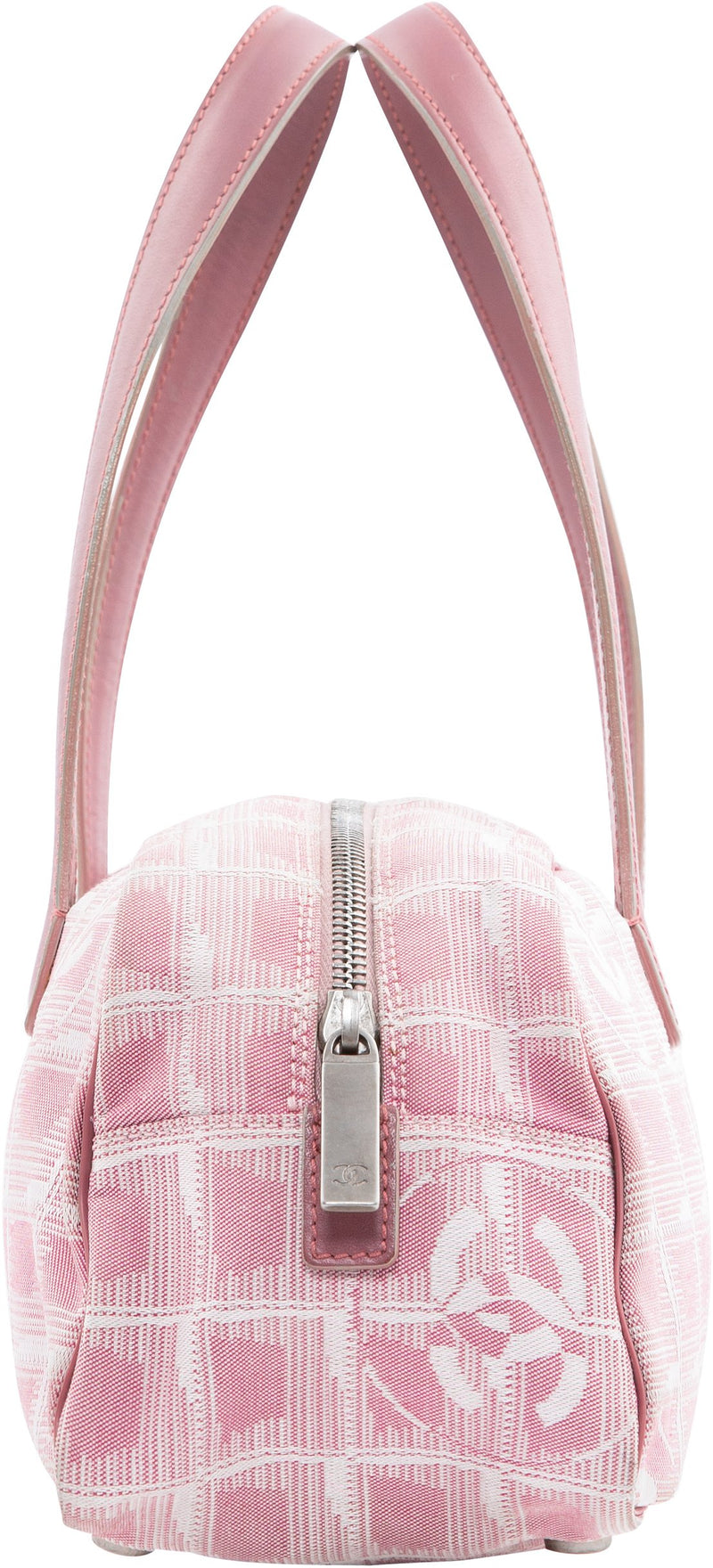 Chanel Chanel Pink Jacquard Nylon Travel Line Pochette Hand Bag